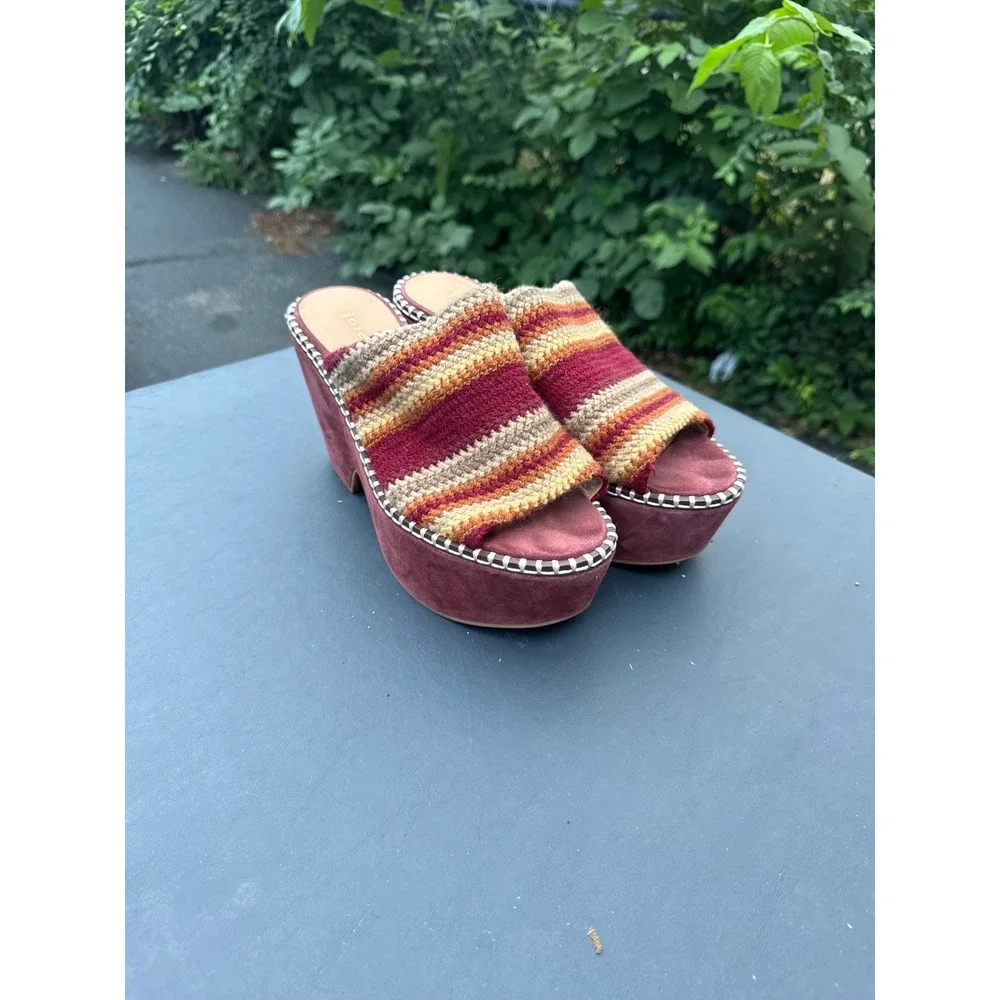 Joie Striped Knit Suede Platform Wedge Sandal Sz 8